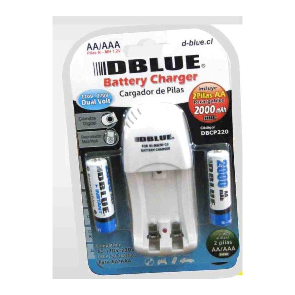 CARGADOR DE PILAS AA/AAA DBLUE + 2 PILAS AAA