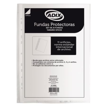 FUNDA PLASTICA OFICIO 100 UND LOMO BLANCO ADIX 35MM