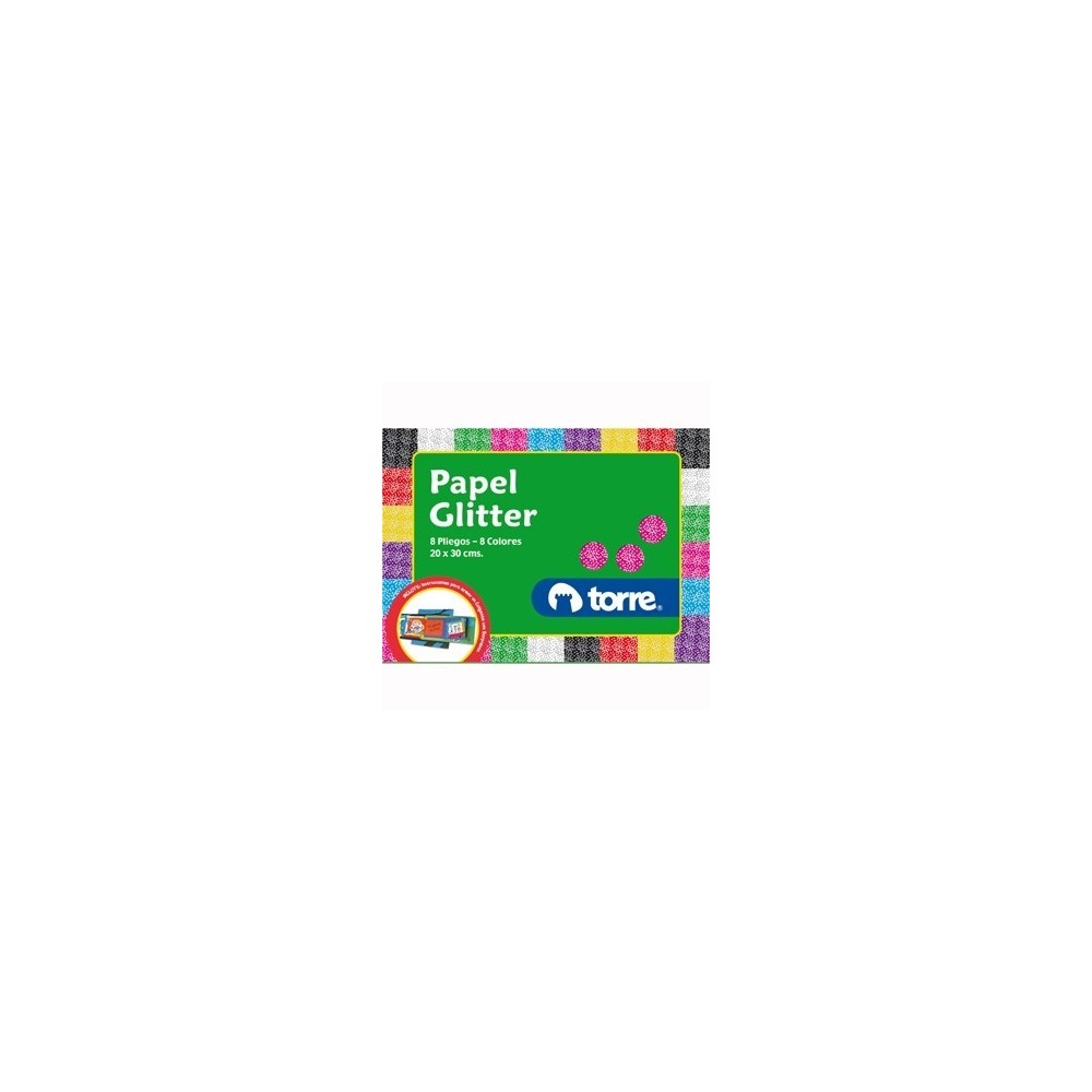 BOLSON PAPEL GLITER 8 PLIEGOS COLORES TORRE.i