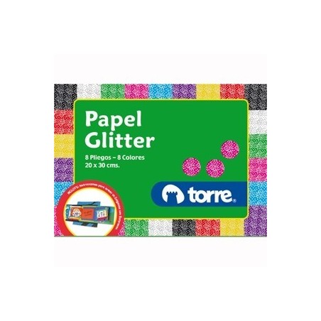 BOLSON PAPEL GLITER 8 PLIEGOS COLORES TORRE.i