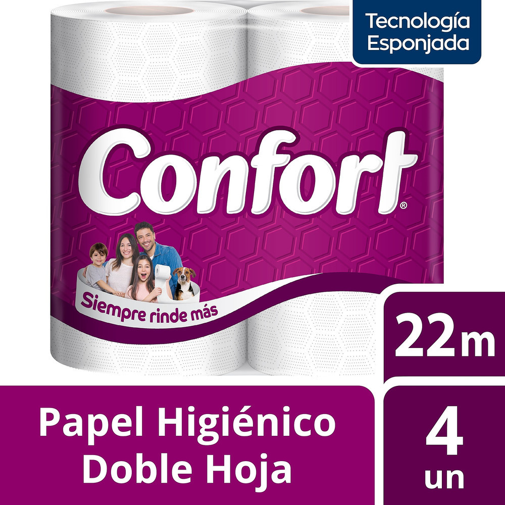 PACK 4 UND PAPEL HIGIENICO CONFORT DOBLE HOJA 22 MT