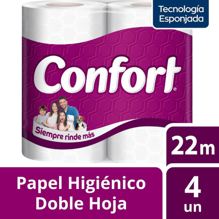 PACK 4 UND PAPEL HIGIENICO CONFORT DOBLE HOJA 22 MT
