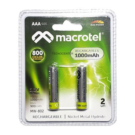 PILAS RECARGABLE AAA MACROTEL 1000 MAH - 2 UNIDADES