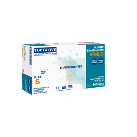 CAJA GUANTES DE VINILO TOP GLOVE "S" SIN POLVO 100 UND